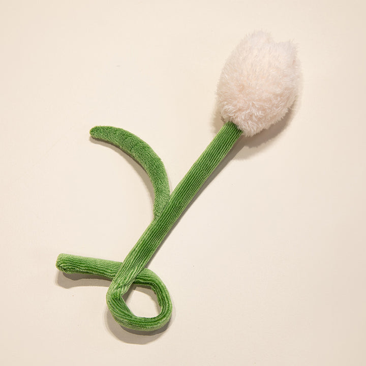 Plush Corduroy Tulip Cat Teaser Toy with Fluffy Pom Bud & Flexible Stem Kalsten