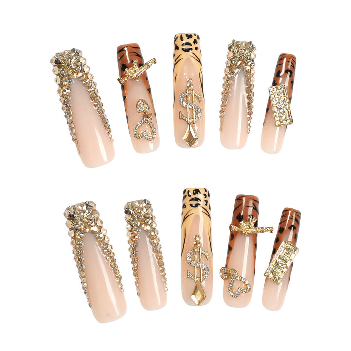 Acrylic nail set with luxurious glitter and animal motifs Kalsten
