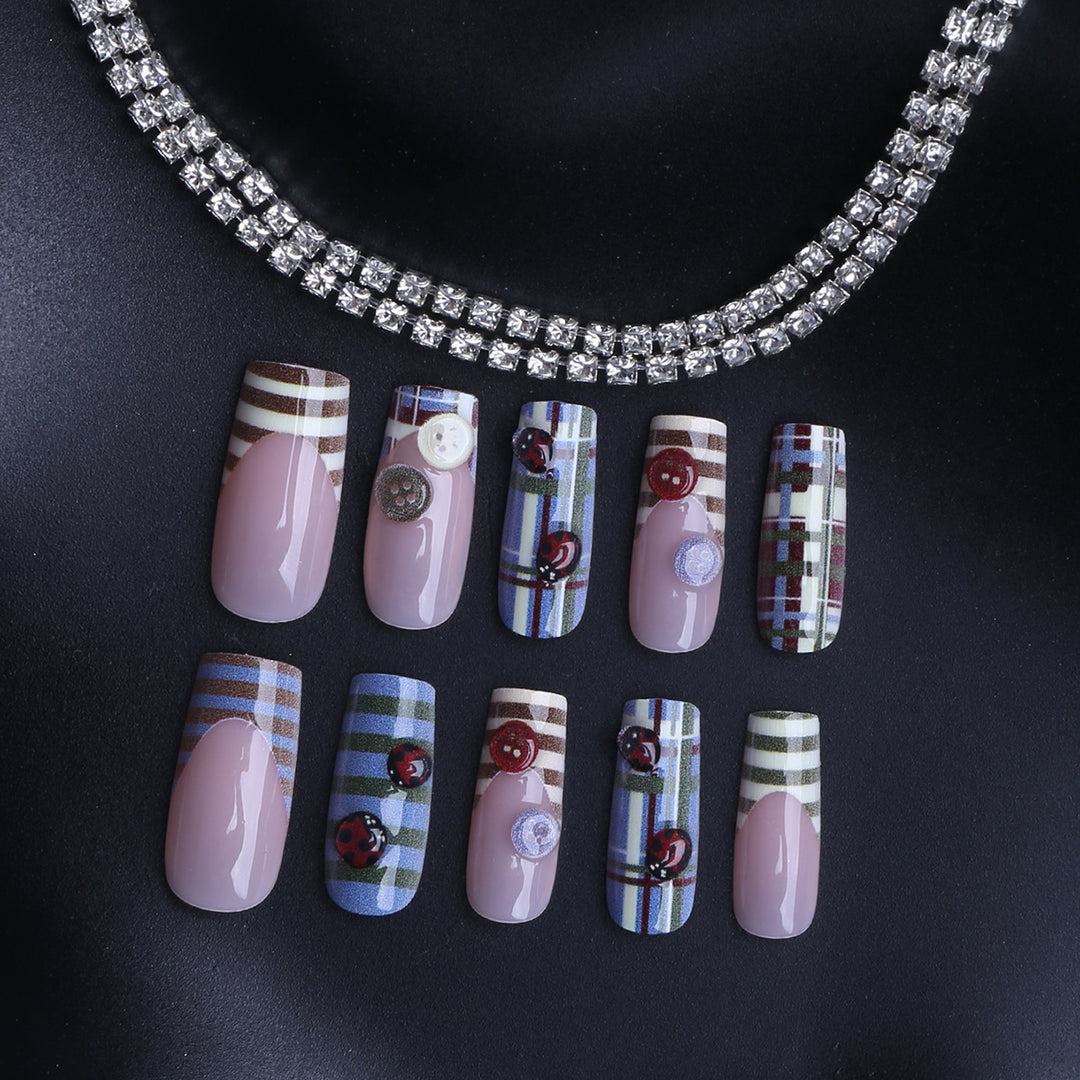 Artificial fingernails with trendy checked pattern Kalsten
