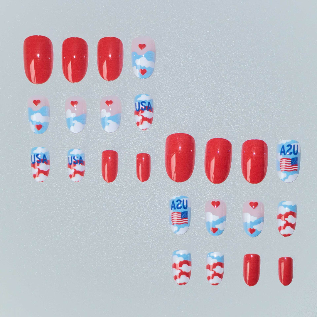 Patriotic Cloud-Themed Nail Art Set