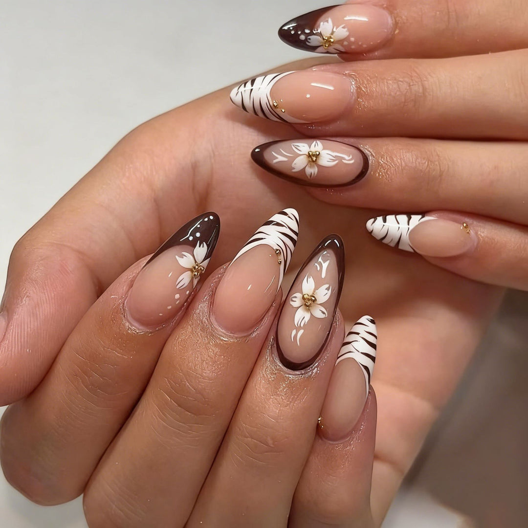 Elegant Floral Almond Nail Art Kalsten