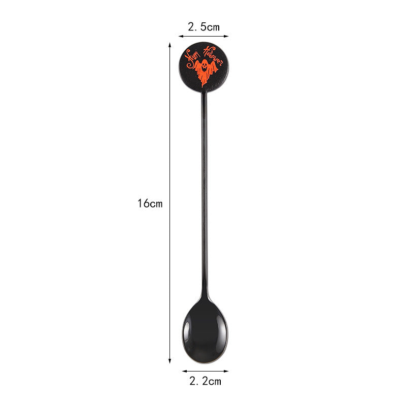 Long Bar Spoon Cocktail Stirring Spoon made of Stainless Steel with Halloween Ghost Design