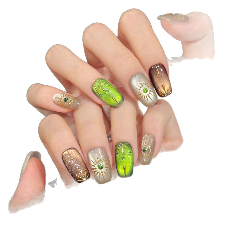 Artistic Press-On Nail Art Set with Nature-Inspired Designs
