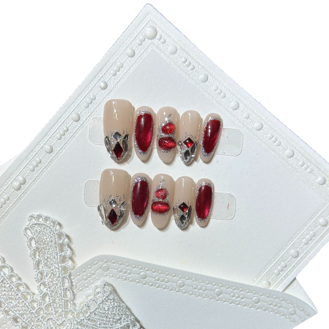 Premium Decorative Press-On Nail Set with Gemstone Accents Kalsten