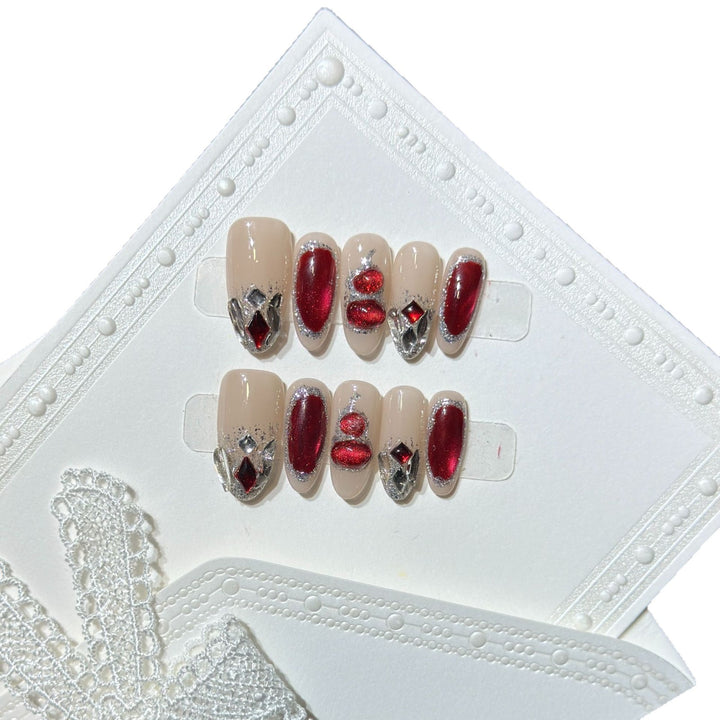 Premium Decorative Press-On Nail Set with Gemstone Accents Kalsten