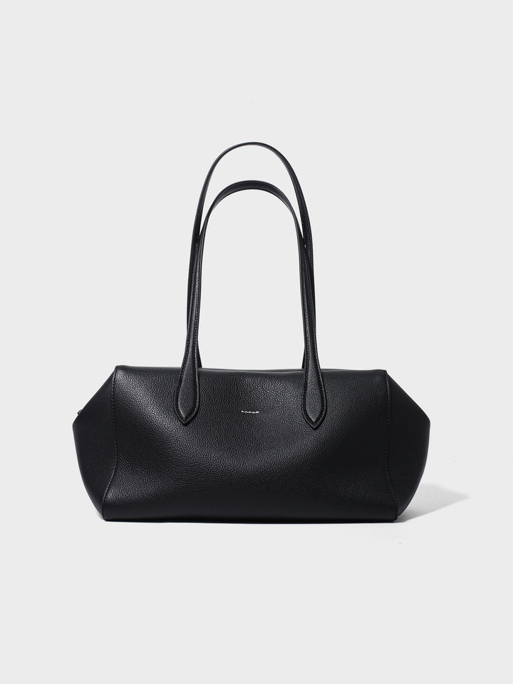 Structured Pebbled Leather Shoulder Tote with Extended Double Handles