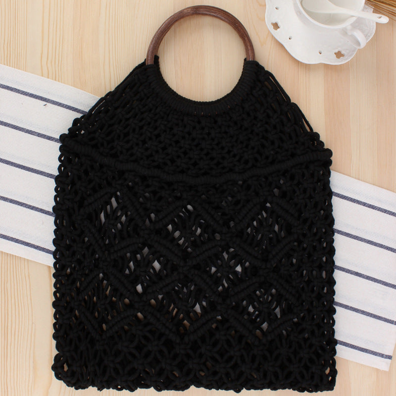 Macrame Tote Bag with Wooden Handle Kalsten