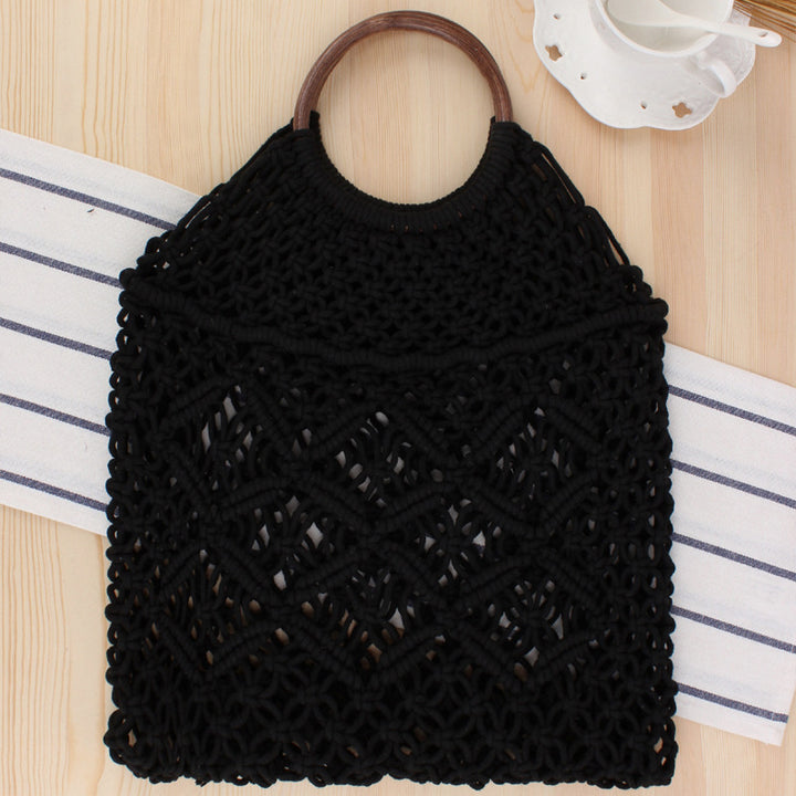 Macrame Tote Bag with Wooden Handle Kalsten