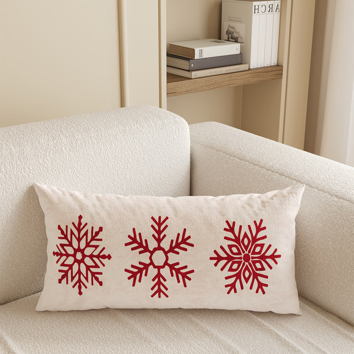 Rectangular Festive Lumbar Pillow Cover with Merry Christmas Typographic Print and Reindeer Antler Accent