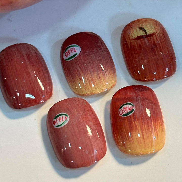 Artistic Press-On Nail Set with Unique Apple Designs kalsten