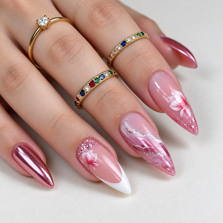 Elegant Floral Stiletto Nail Art Set Kalsten