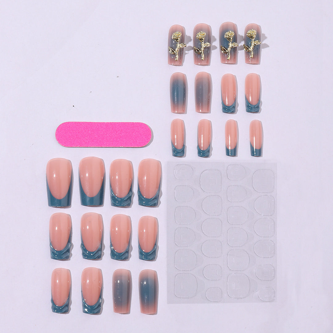 Elegant artificial nail creations with golden embellishments Kalsten