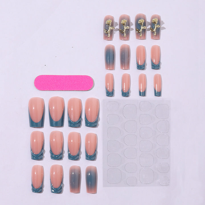 Elegant artificial nail creations with golden embellishments Kalsten