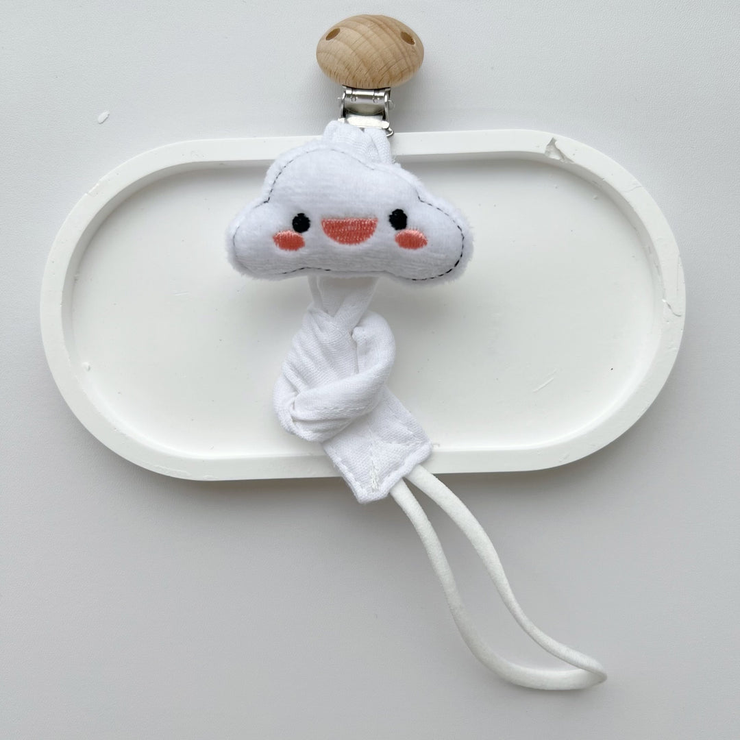 Wooden Clip Fox Plush Pacifier Holder with Knotted Muslin Strap