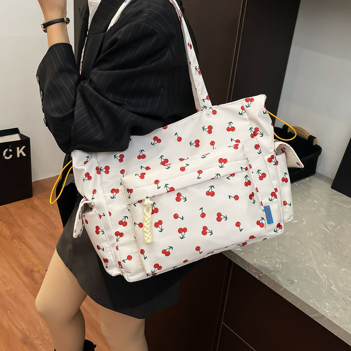 Cherry Print Multi-Pocket Tote Bag Kalsten