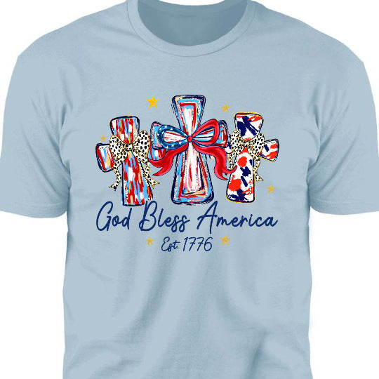 Women's nan patriotic graphic cotton tee with cross ribbon print Kalsten
