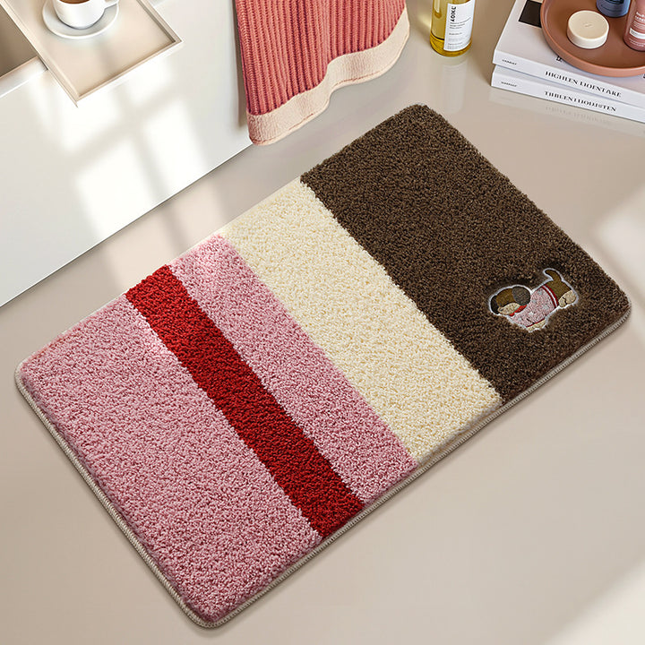 Playful Striped Cartoon Dog Bath Mat Kalsten