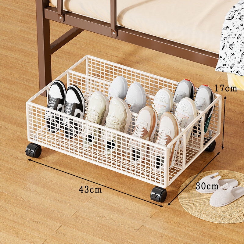 Low-Profile Under-Bed Metal Mesh Shoe Organizer with Divided Slots