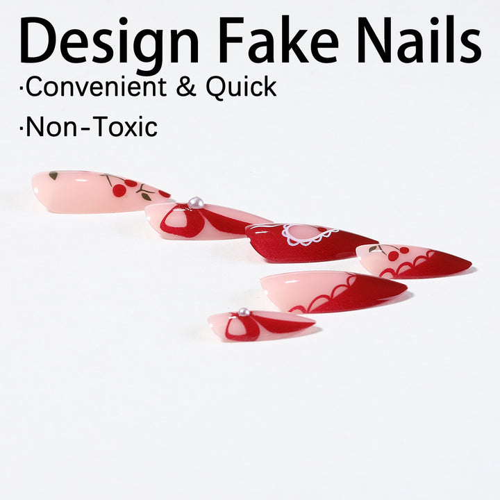 Creative nail set with romantic heart and bow accents Kalsten
