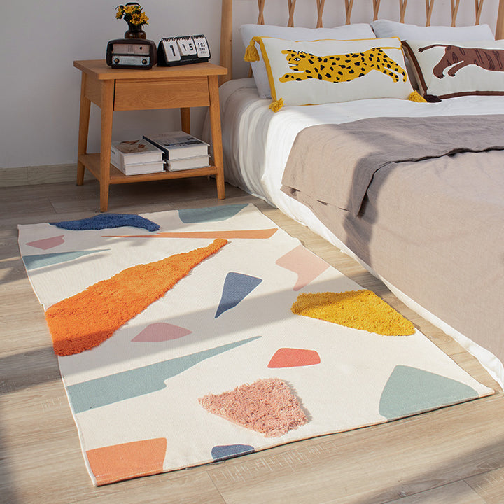 Woven runner rug with abstract relief applications and fringes Kalsten