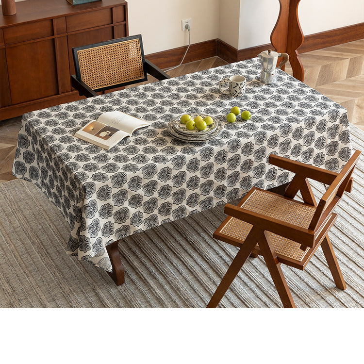 Rectangular cotton tablecloth with floral block print medallions Kalsten