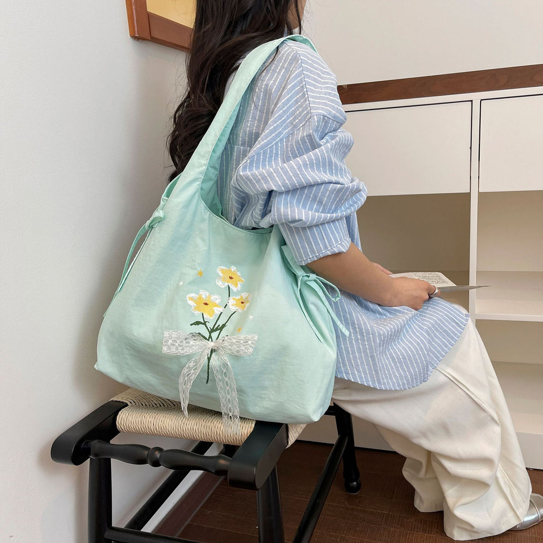Floral Embroidered Shoulder Tote Bag