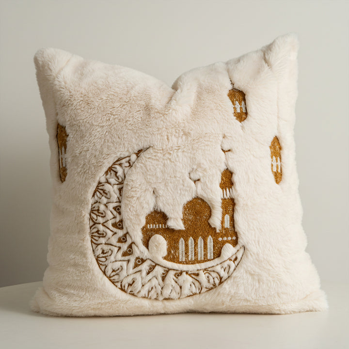 Luxurious decorative pillow cover made of faux fur with relief mandala motif Kalsten