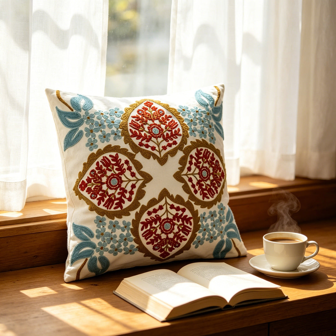 Decorative Floral Embroidered Cushion