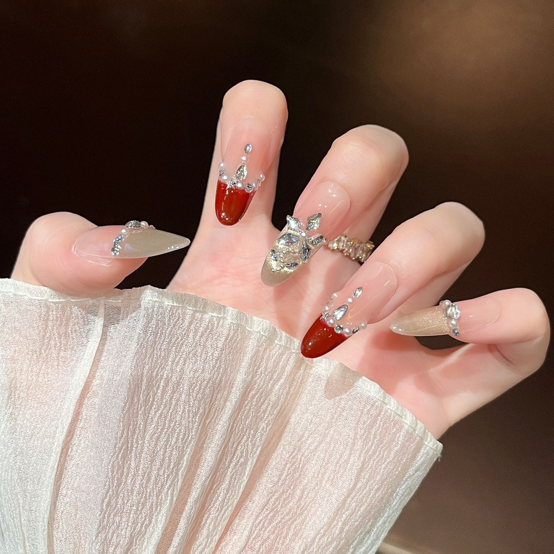 Elegant Decorative Press-On Nail Extensions with Pearls Kalsten
