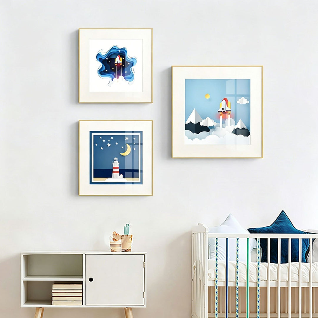 Framed Rocket Ship Paper Art