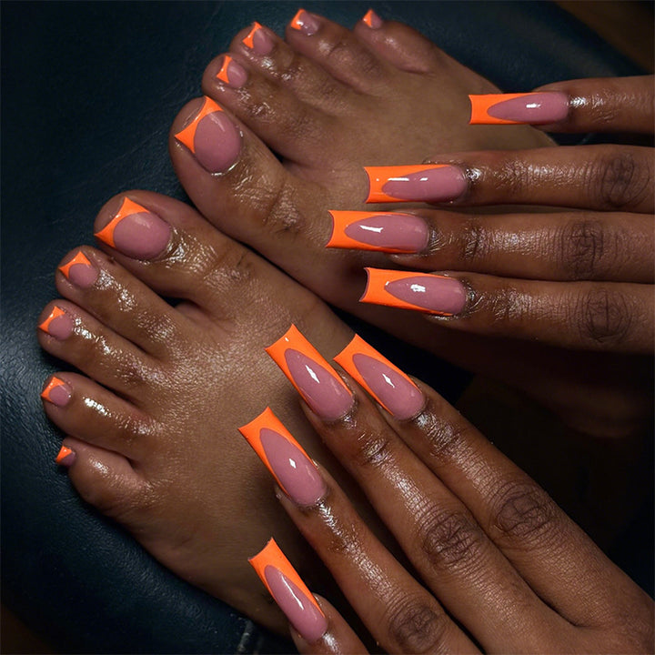 Decorative Press-On Nail Set with Geometric Design kalsten