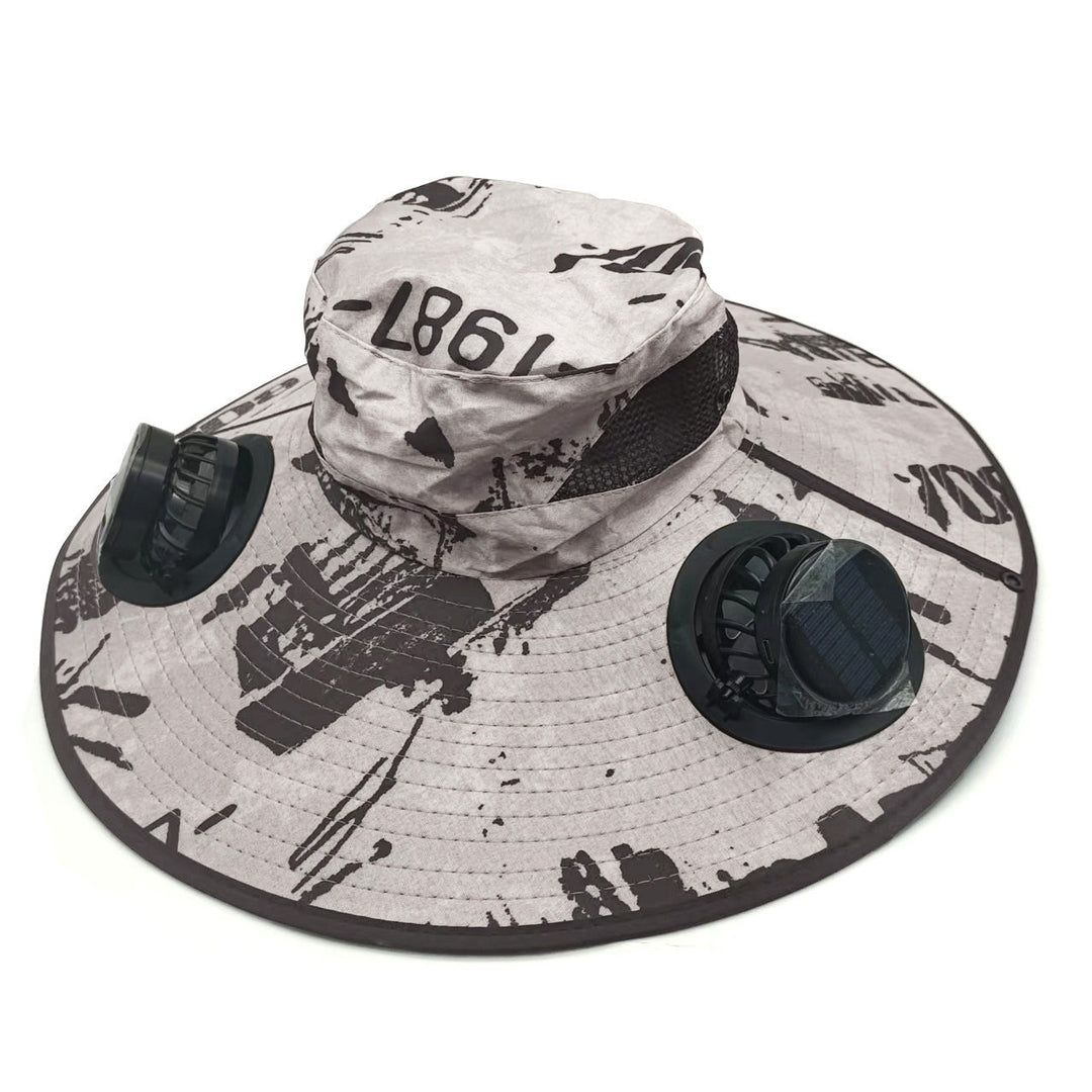 Ventilated sun hat with integrated battery fans, breathable mesh inserts, and adjustable chin strap Kalsten