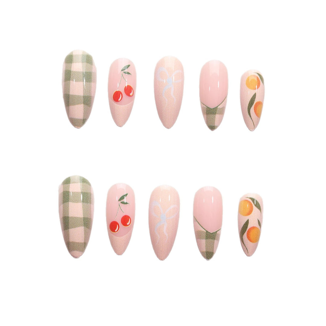 Artistic Press-On Nail Art Design Set with Fruit Accents Kalsten