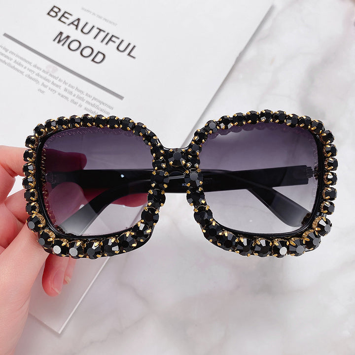 Glamorous Rhinestone-Embellished Oversized Sunglasses Kalsten