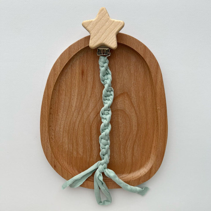 Wooden Star Pacifier Clip with Braided Cotton Strap