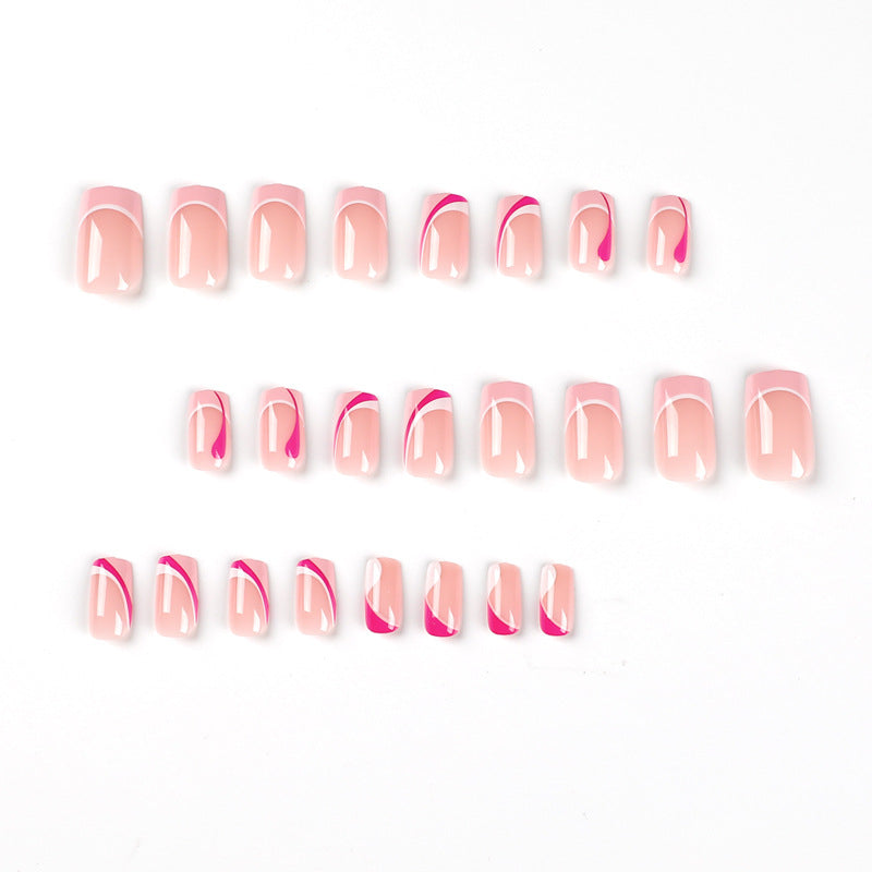 Acrylic nail extensions with elegant gradient and curved accents Kalsten