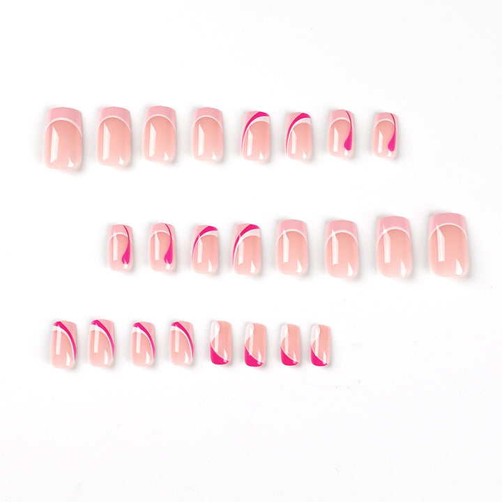 Acrylic nail extensions with elegant gradient and curved accents Kalsten