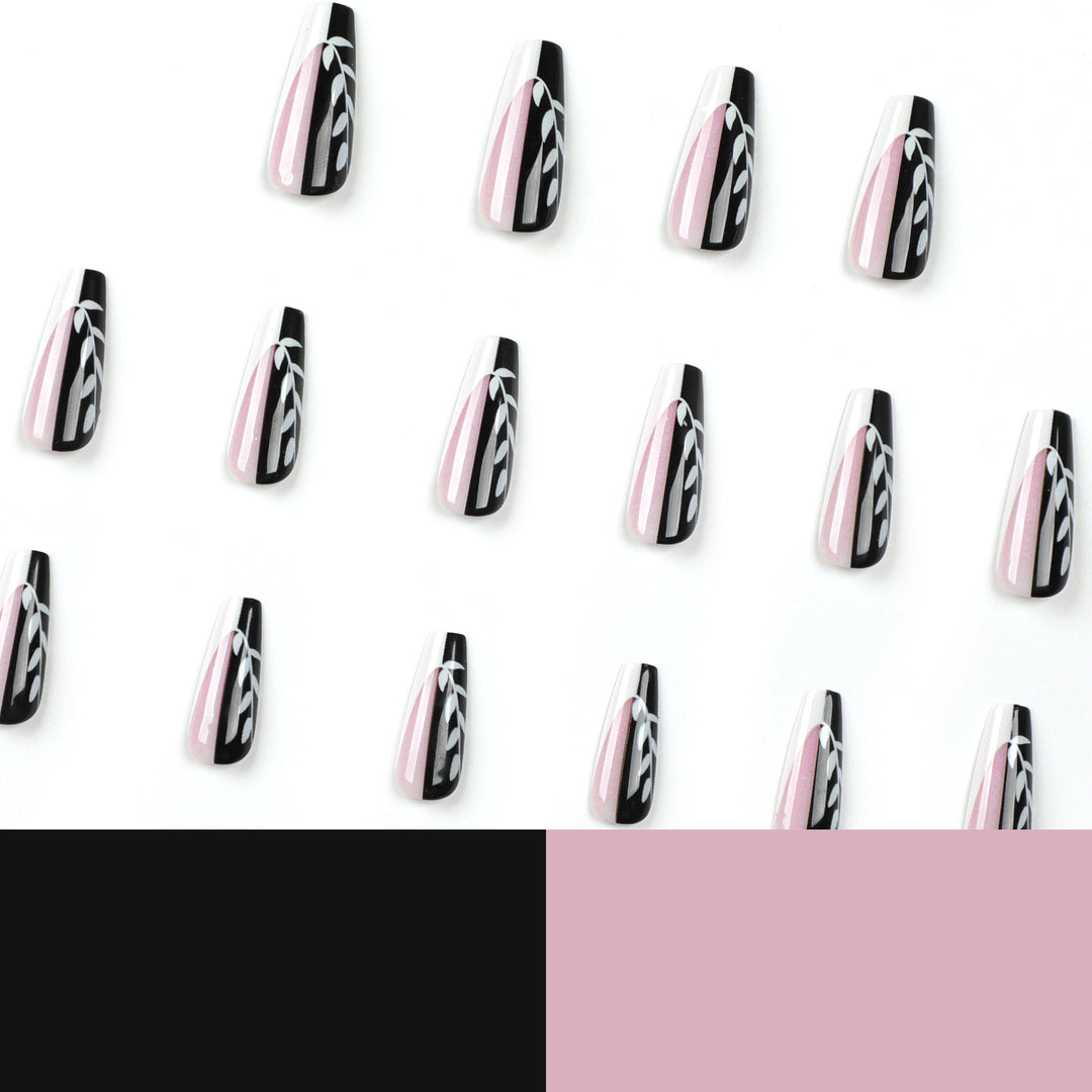 Artful nail extensions in elegant black and white design Kalsten