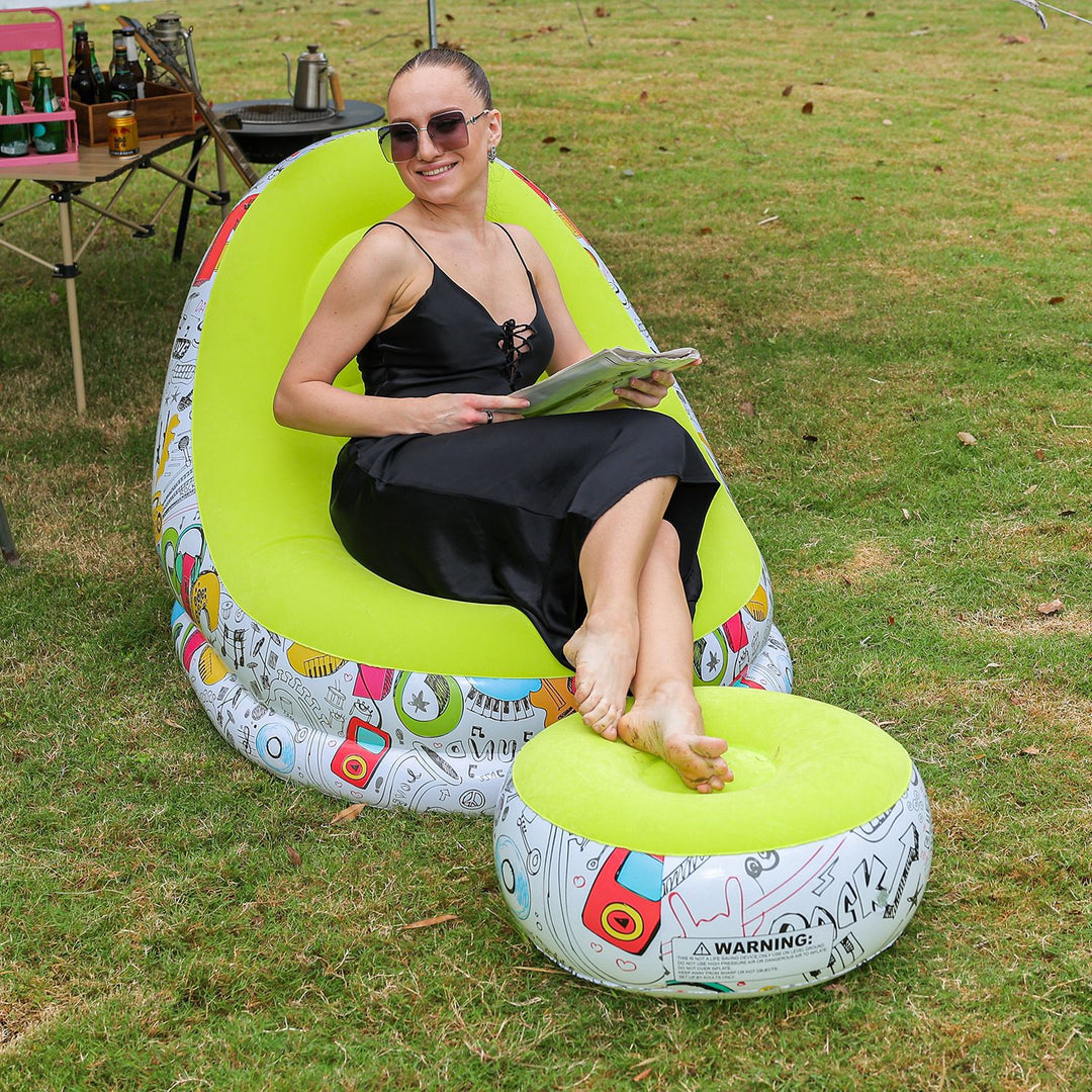 Women Inflatable Comfort Bean Bag Chair with Footrest Kalsten