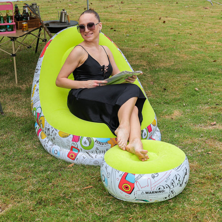 Women Inflatable Comfort Bean Bag Chair with Footrest Kalsten