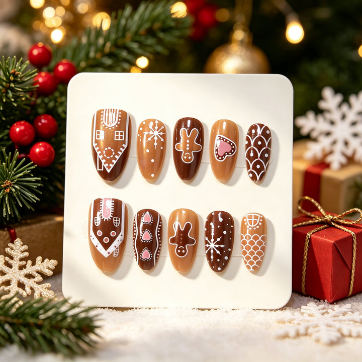 Gingerbread-Themed Holiday Press-On Nail Art Set Kalsten