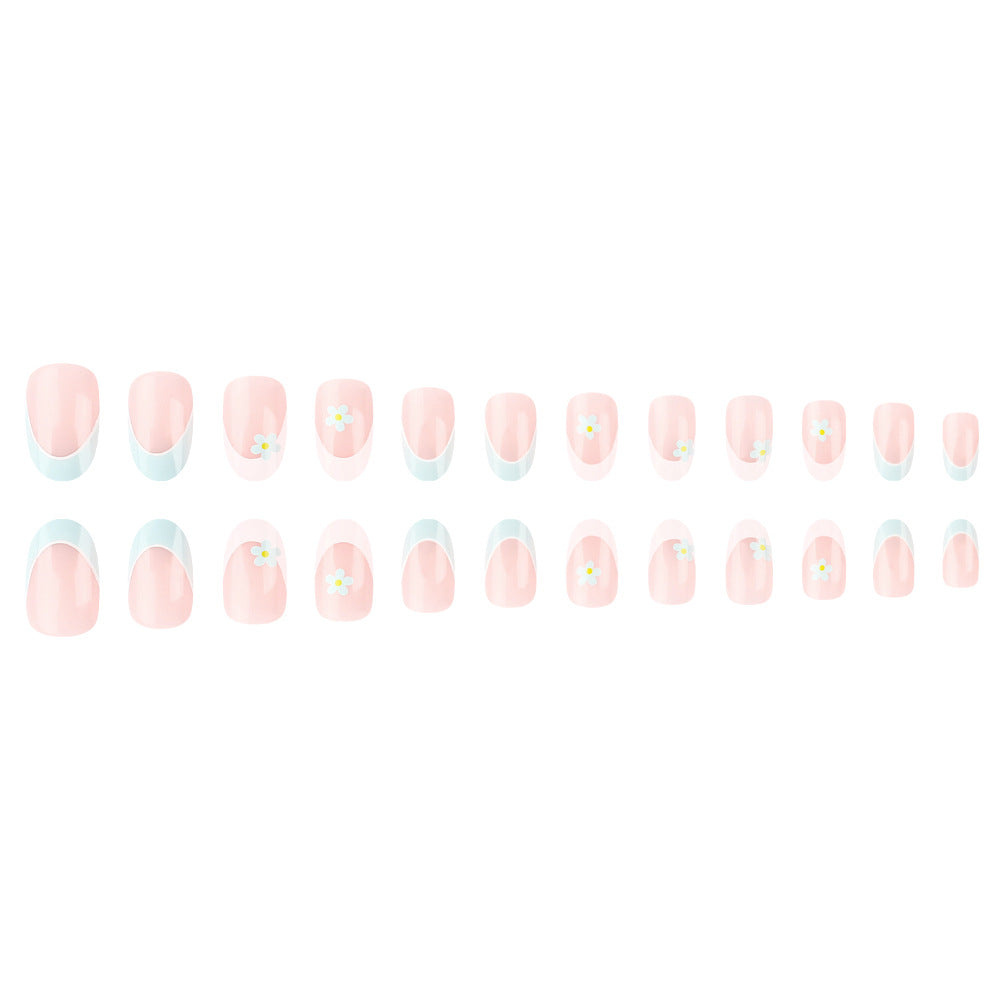 Elegant French Tip Press-On Nails with Floral Accents Kalsten