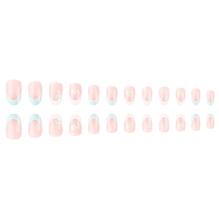 Elegant French Tip Press-On Nails with Floral Accents Kalsten