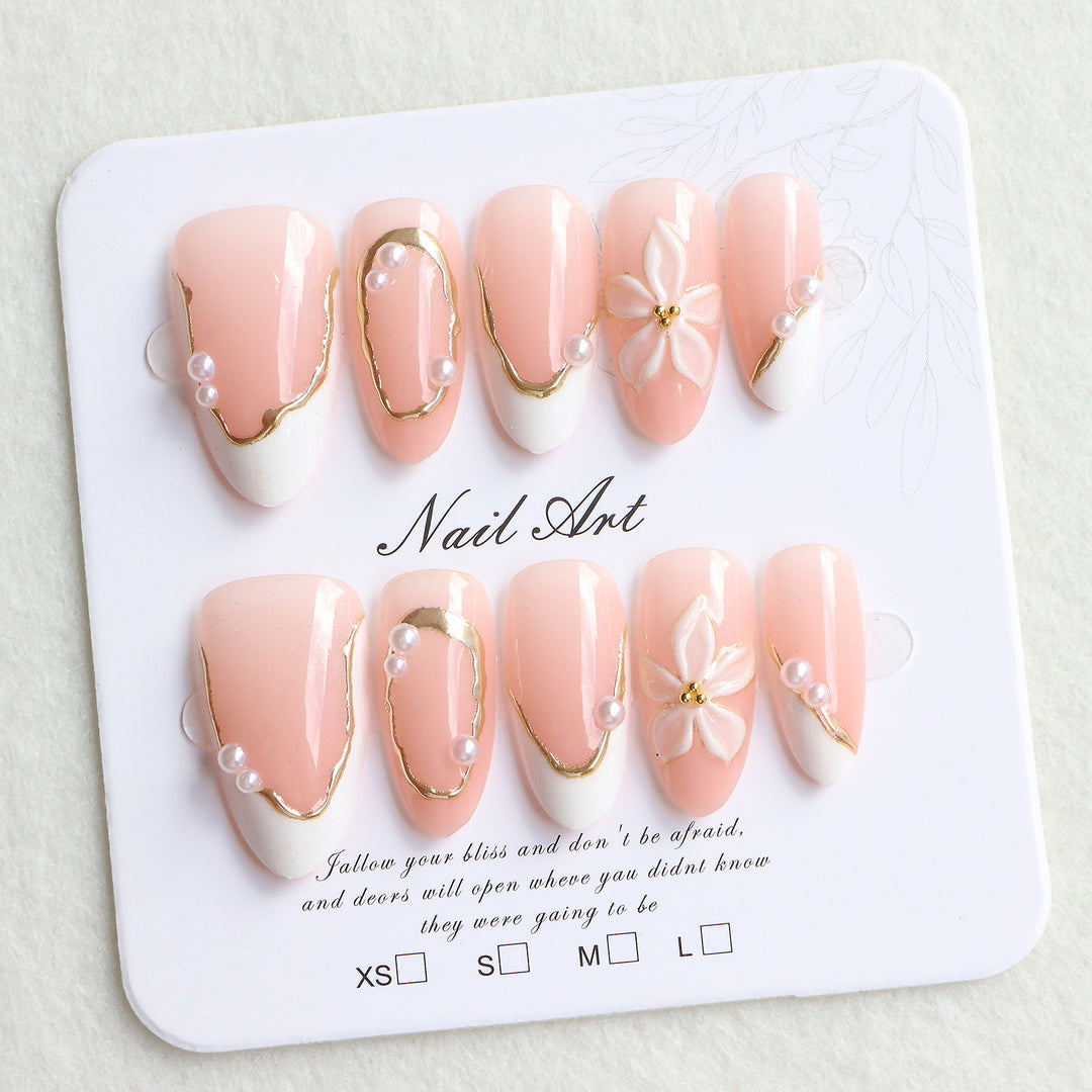 Elegant Press-On Nail Art Set with Floral Accents Kalsten