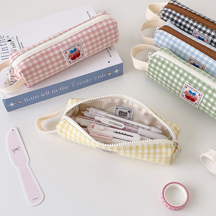 Vintage Checkered Pencil Case