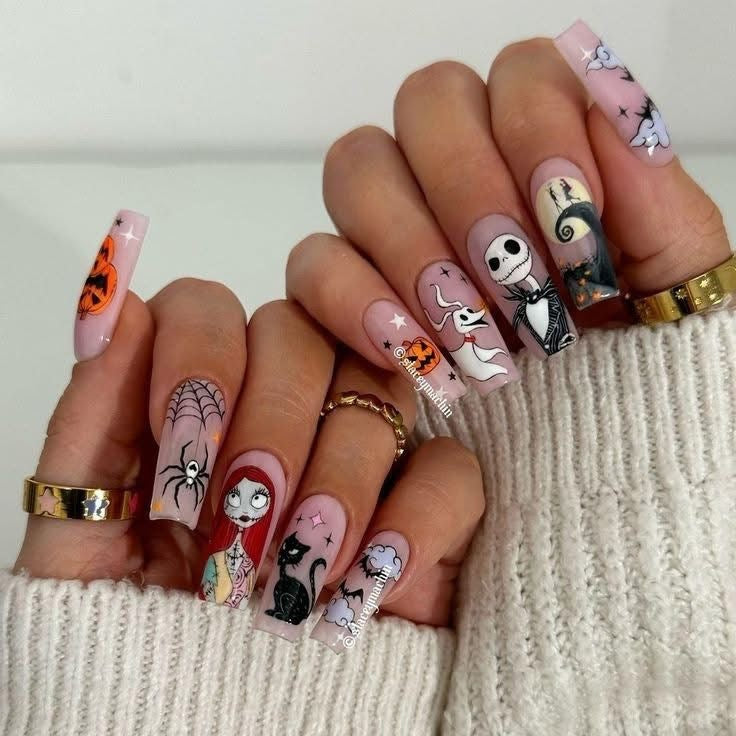 Acrylic nail set with Halloween motifs and creative 3D decorations Kalsten