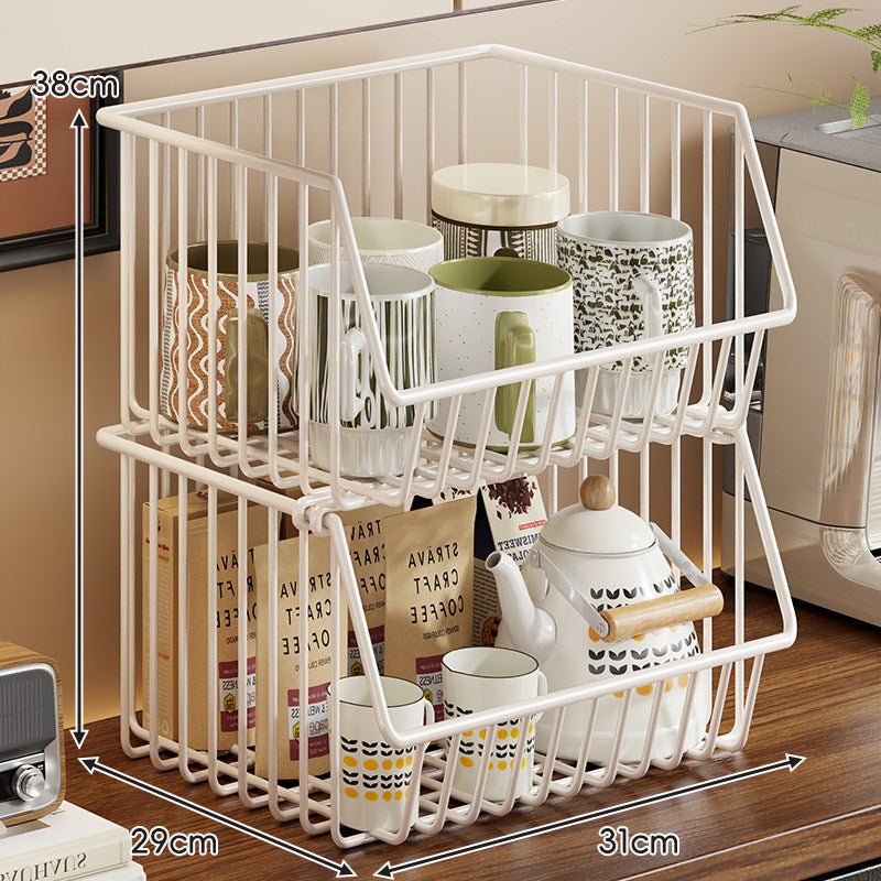 Four-Tier Tall Rolling Wire Pantry and Mug Storage Cart with Deep Slanted Baskets