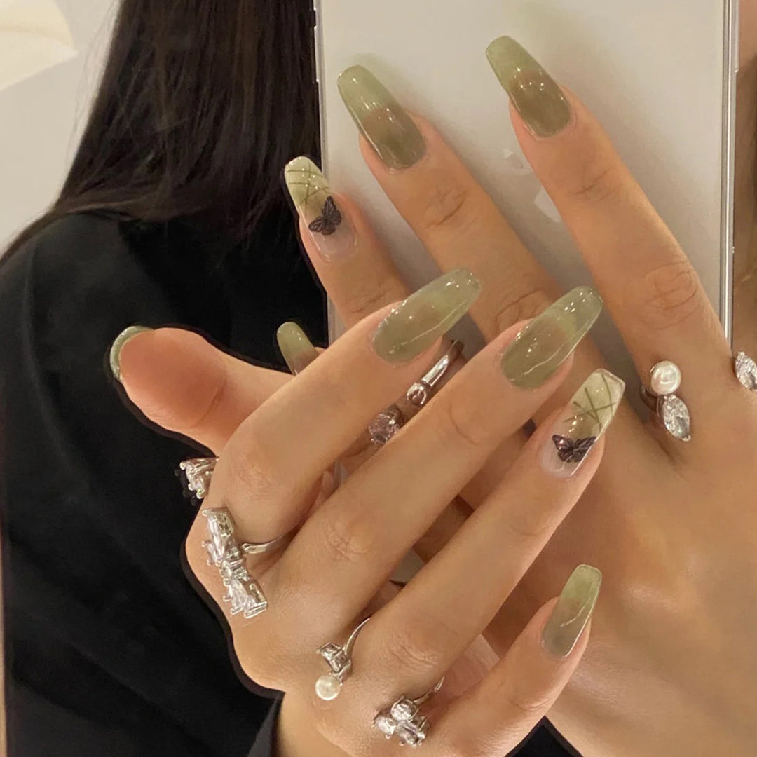 Artificial nail extensions with elegant butterfly design Kalsten