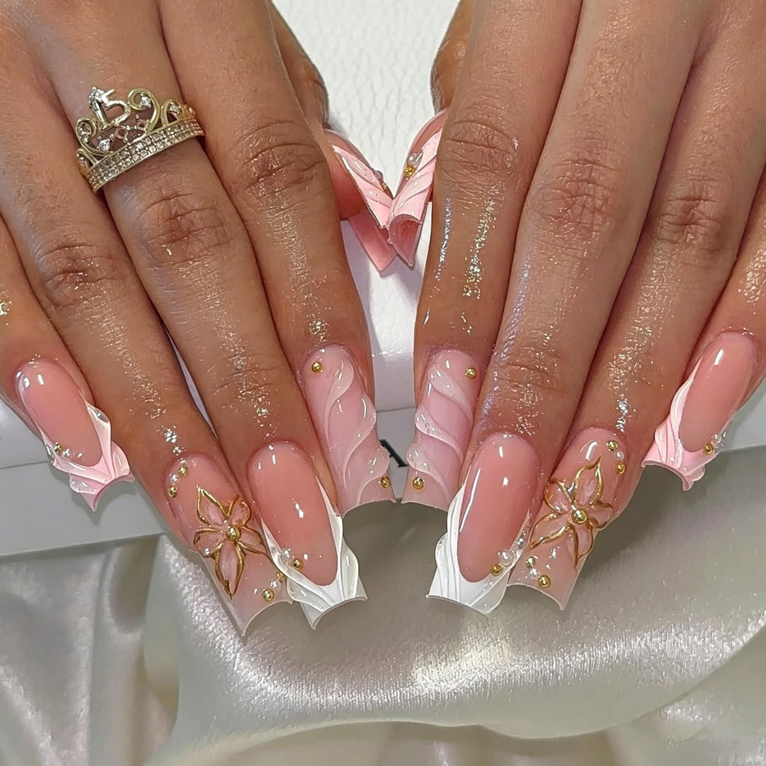 Elegant artificial nails with hand-painted floral accents Kalsten