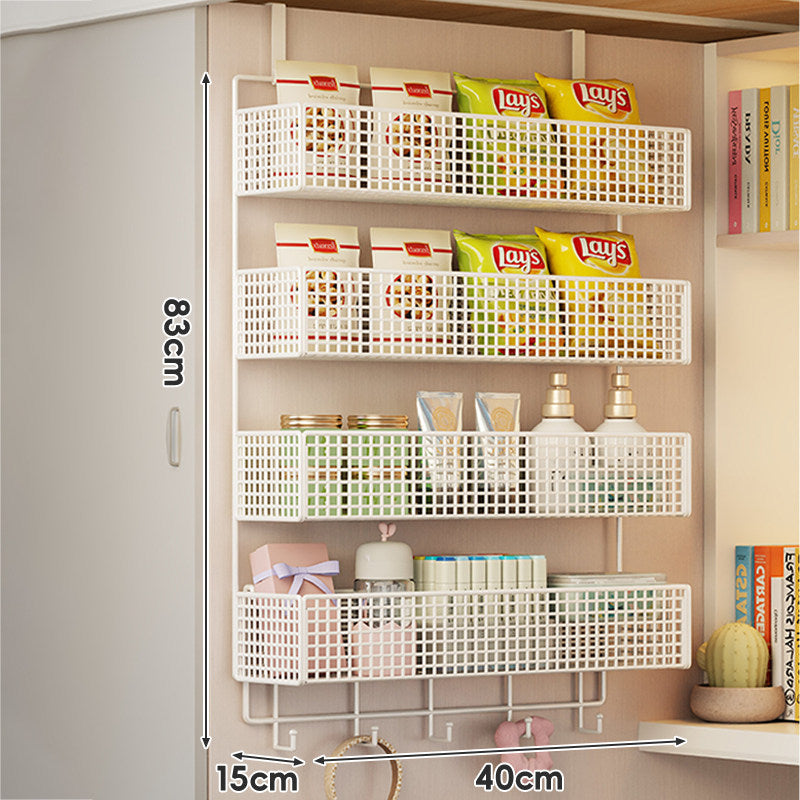 Wall-Mounted Grid Mesh Stacked Tiered Pantry and Bathroom Storage Baskets